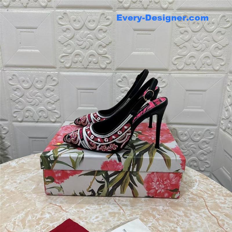 DG Majolica Embroidery Slingbacks 100 Black and White
