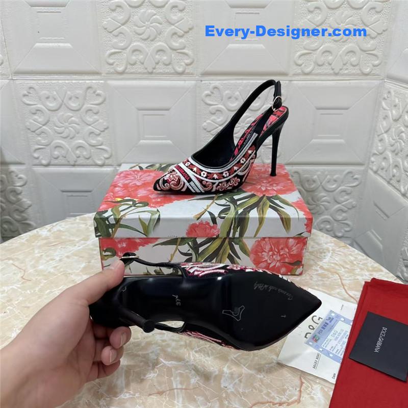 DG Majolica Embroidery Slingbacks 100 Black and White