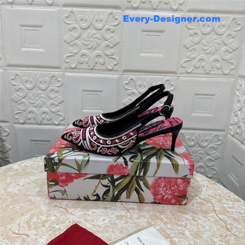 DG Majolica Embroidery Slingbacks Black and White