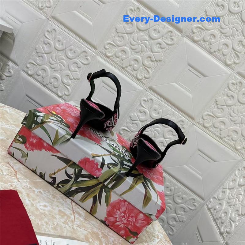 DG Majolica Embroidery Slingbacks Black and White