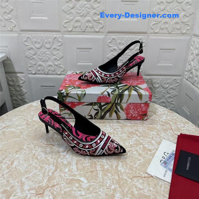 DG Majolica Embroidery Slingbacks Black and White