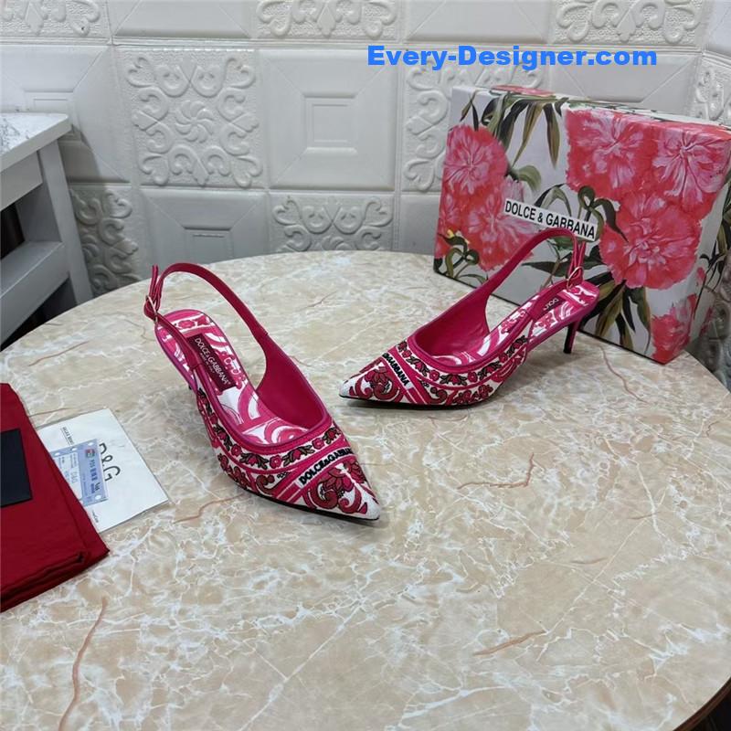 DG Majolica Embroidery Slingbacks Fuchsia and White