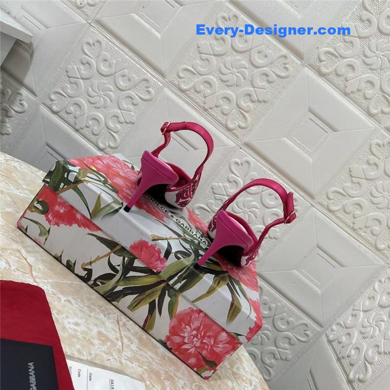 DG Majolica Embroidery Slingbacks Fuchsia and White