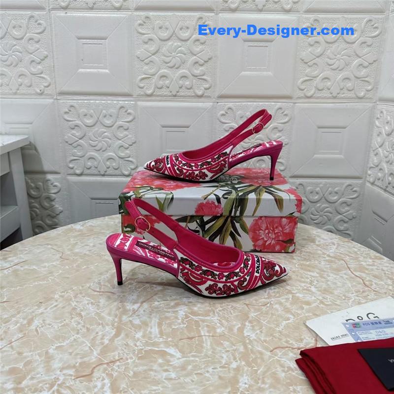 DG Majolica Embroidery Slingbacks Fuchsia and White