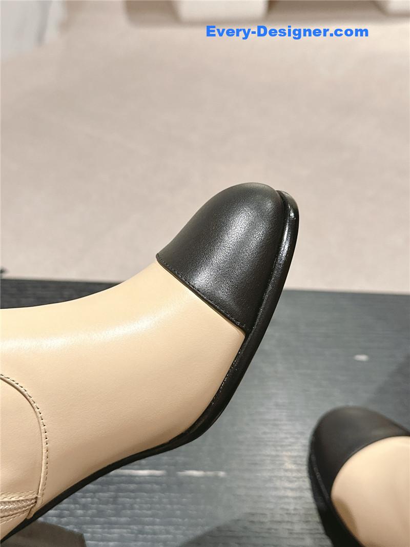 Ch**el beige calfskin knee-high boots for women