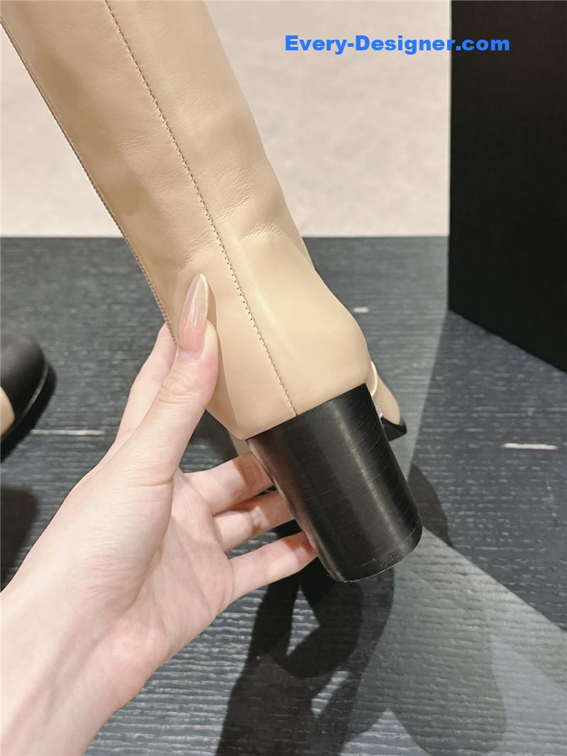 Ch**el beige calfskin knee-high boots for women