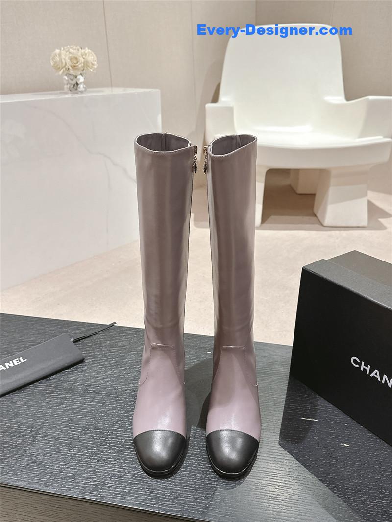 Ch**el purple calfskin knee-high boots for women