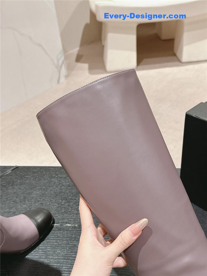 Ch**el purple calfskin knee-high boots for women