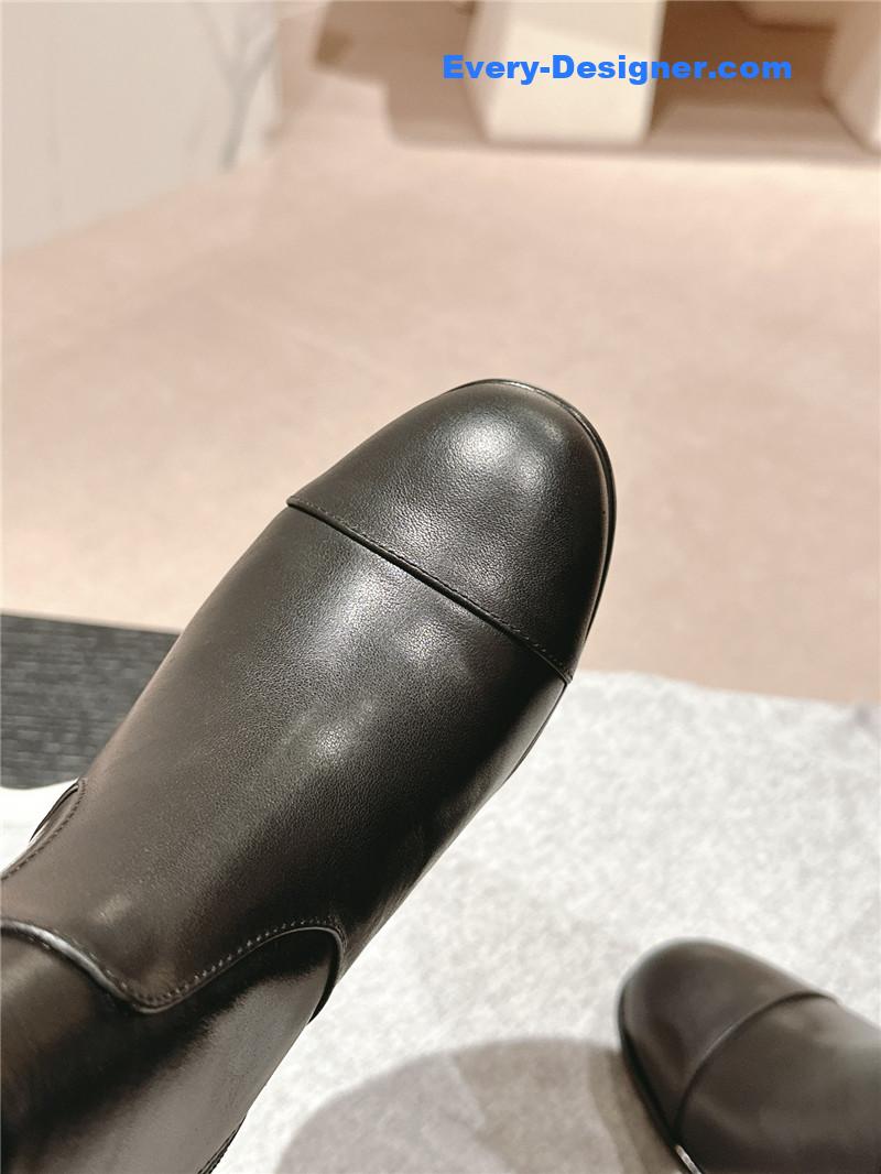 Ch**el black calfskin knee-high boots for women