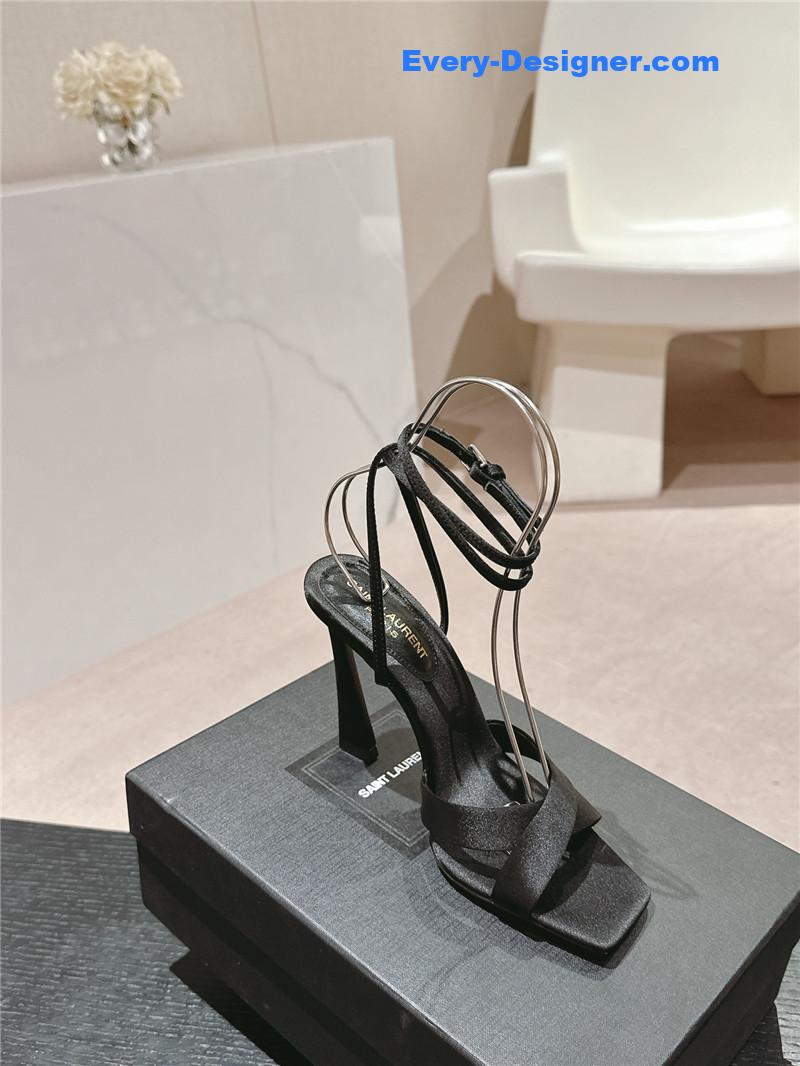 Sa1nt Lau*nt corinne black satin crepe sandals