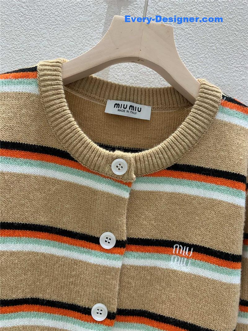 M1um1u striped round neck knitted cardigan replicas clothes