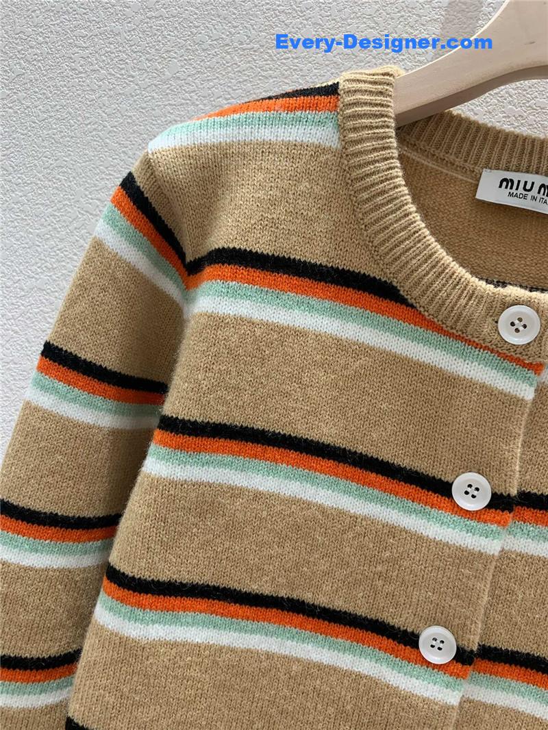 M1um1u striped round neck knitted cardigan replicas clothes