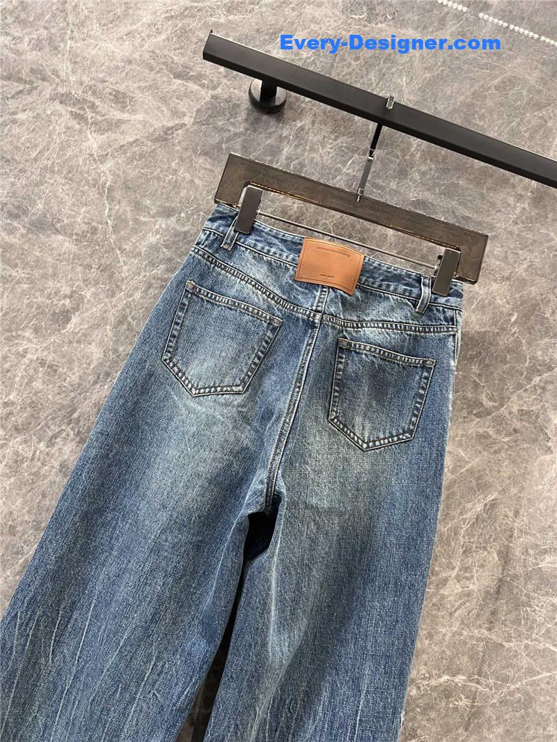 A1exa*der wang distressed logo denim trousers replica clothing