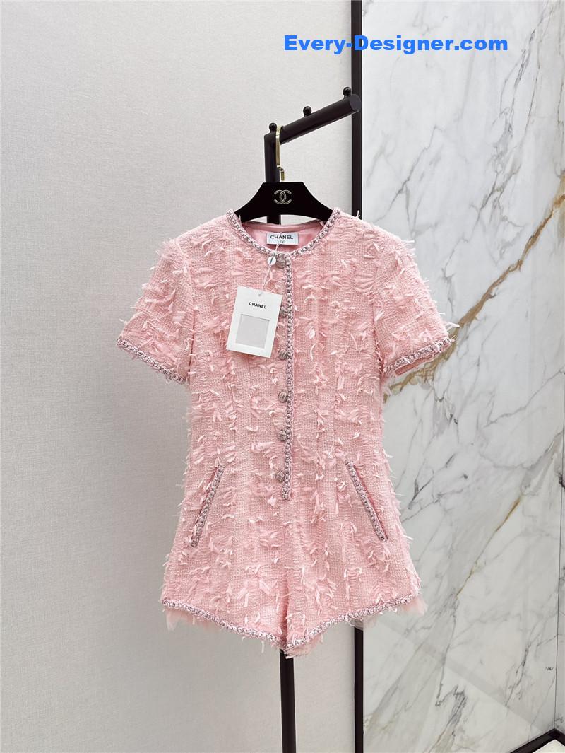 Ch**el fringed woven fabric jumpsuit replica d&g clothing