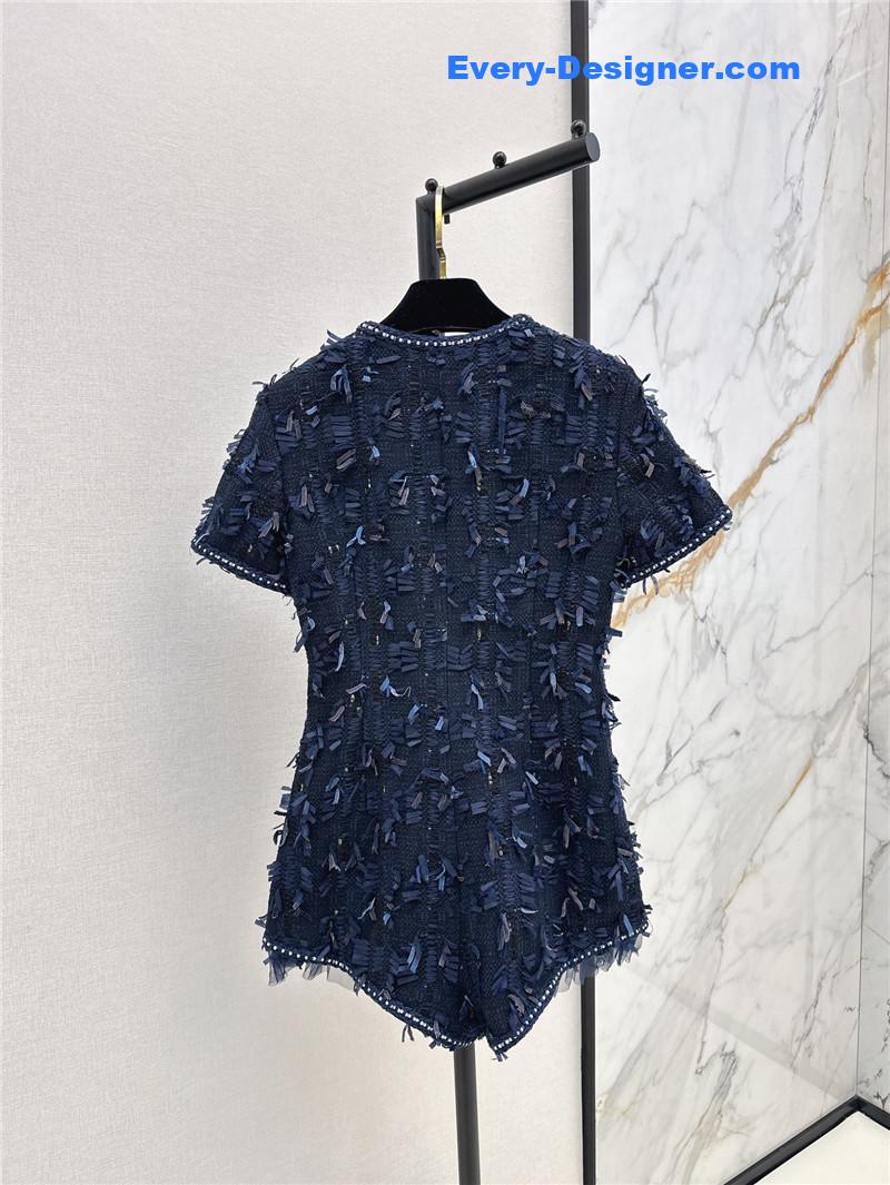 Ch**el fringed woven fabric jumpsuit replica d&g clothing