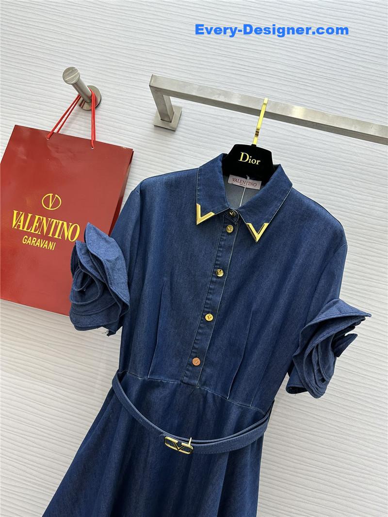 Va1e*ntin0 short sleeve denim dress replica clothes