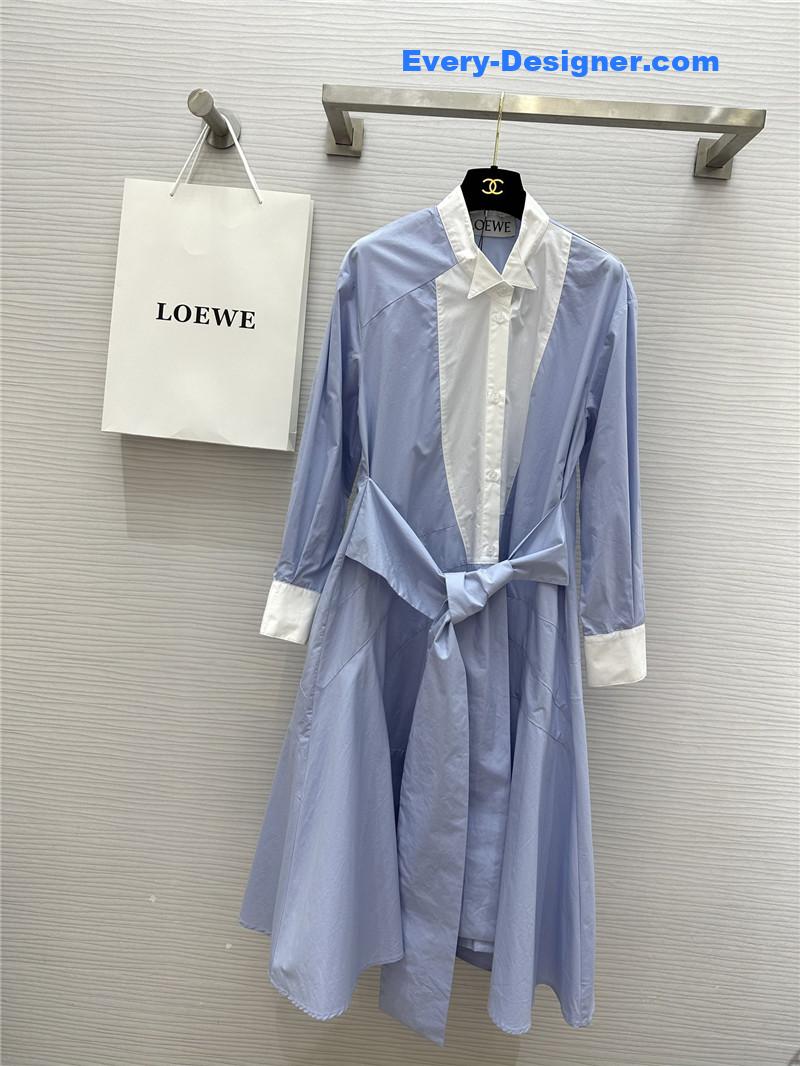 L0ew* blue patchwork irregular shirt dress replica clothes