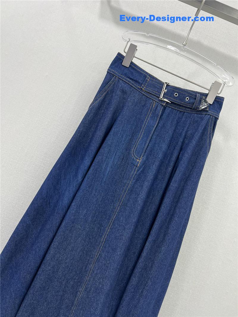 Pra*a triangle logo denim skirt replica clothing sites