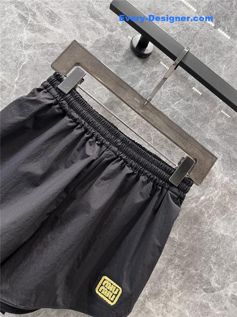 M1um1u zipper jacket + sports shorts set replica clothes