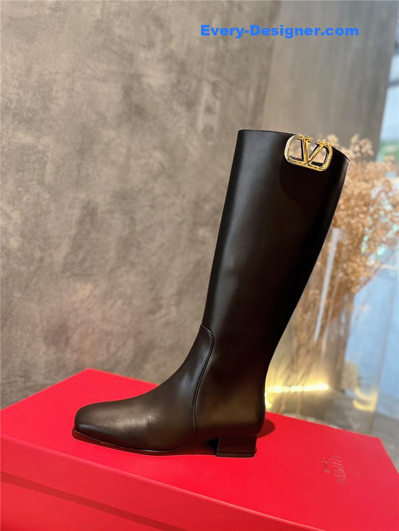 Va1e*ntin0 garavani vlogo leather knee-high boots