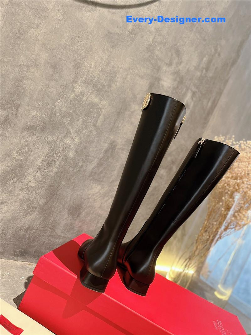 Va1e*ntin0 garavani vlogo leather knee-high boots