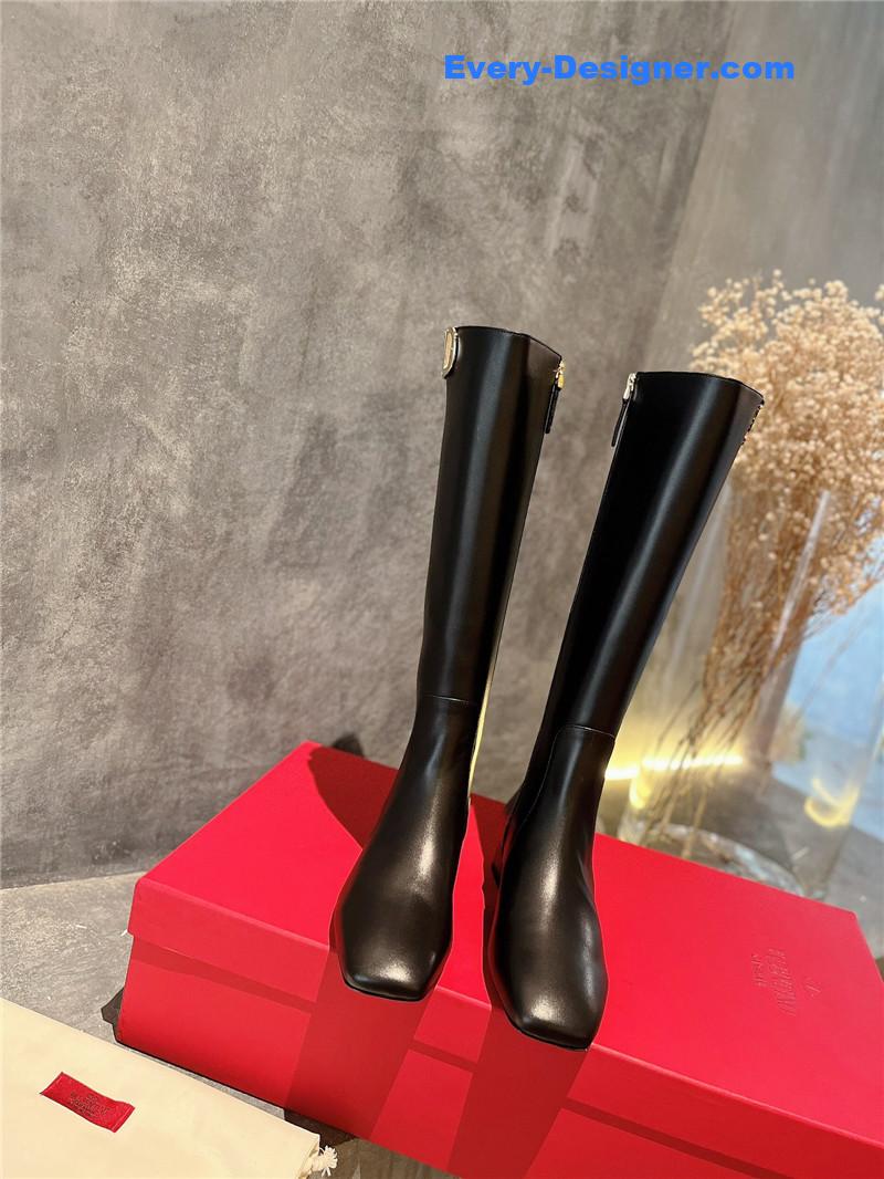 Va1e*ntin0 garavani vlogo leather knee-high boots