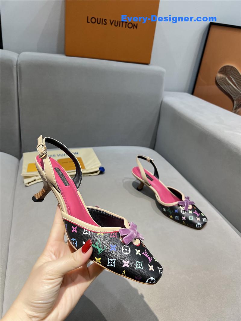 l0vis Vvtt0n neo slingbacks pumps pink and black monogram