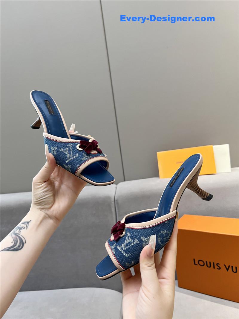 l0vis Vvtt0n monogram denim leather bow slide