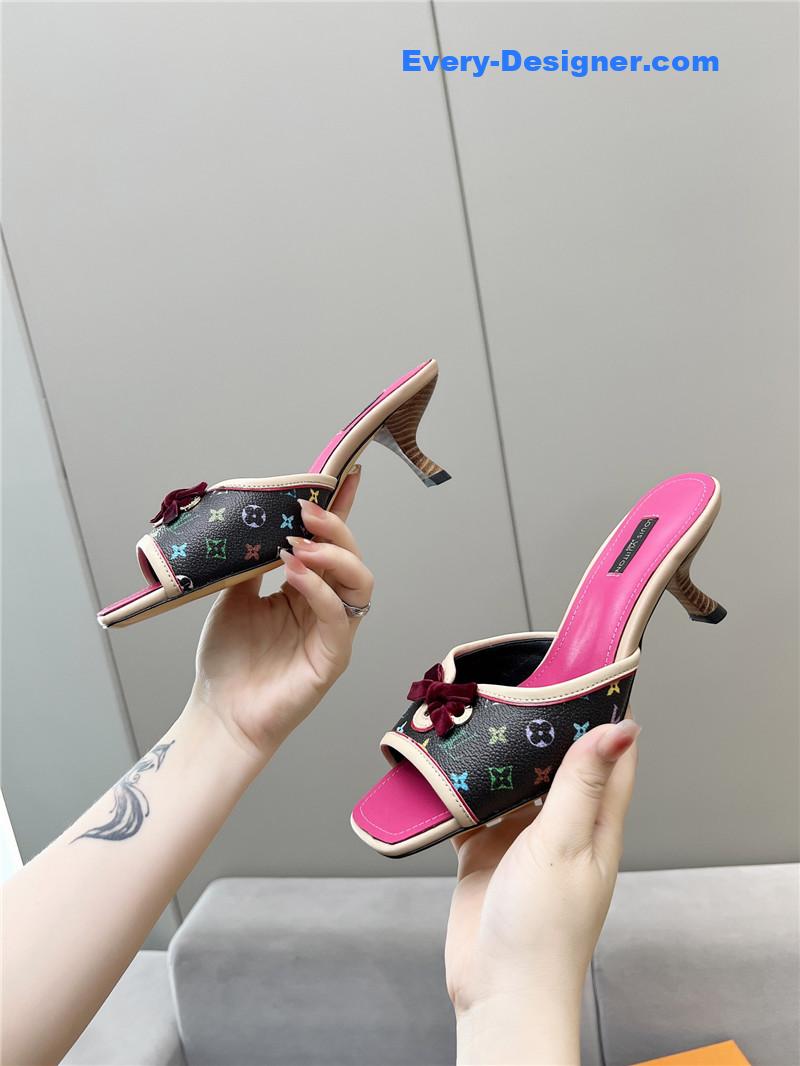 l0vis Vvtt0n neo revival mules printed calfskin pink black