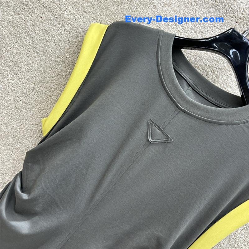 Pra*a contrast color hem flying dress replicas clothes