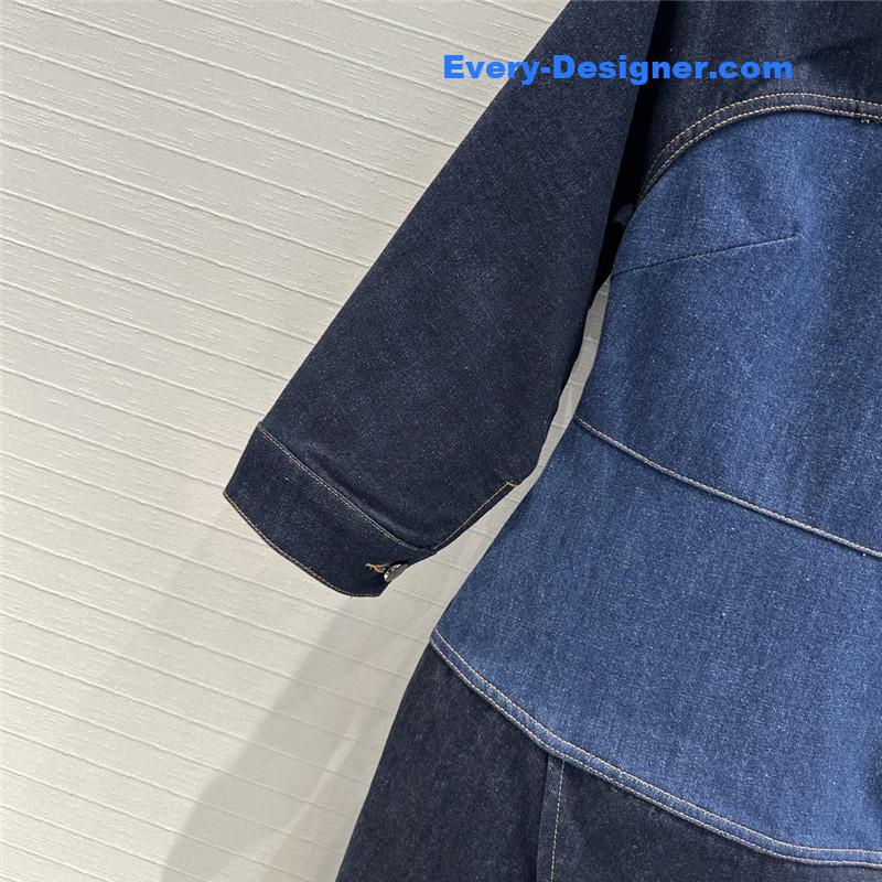 F**di colorblock stand collar denim dress replica clothes