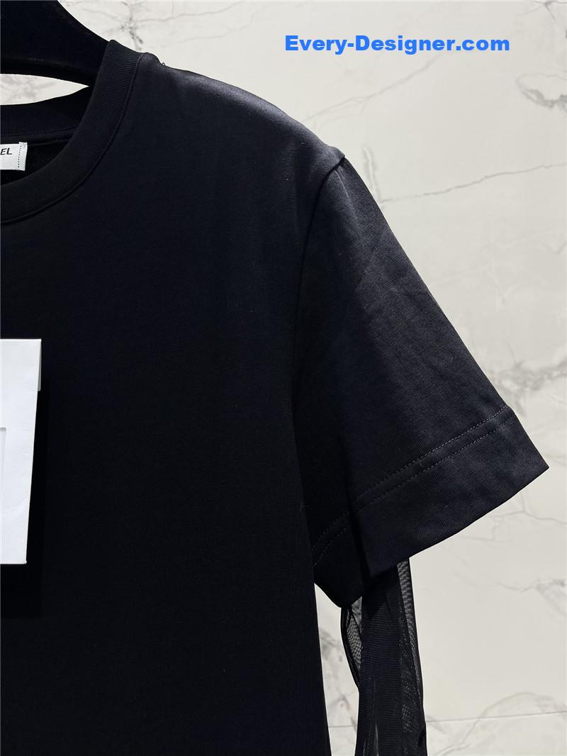 Ch**el mesh stitching long-sleeved straight t-shirt replicas clothes