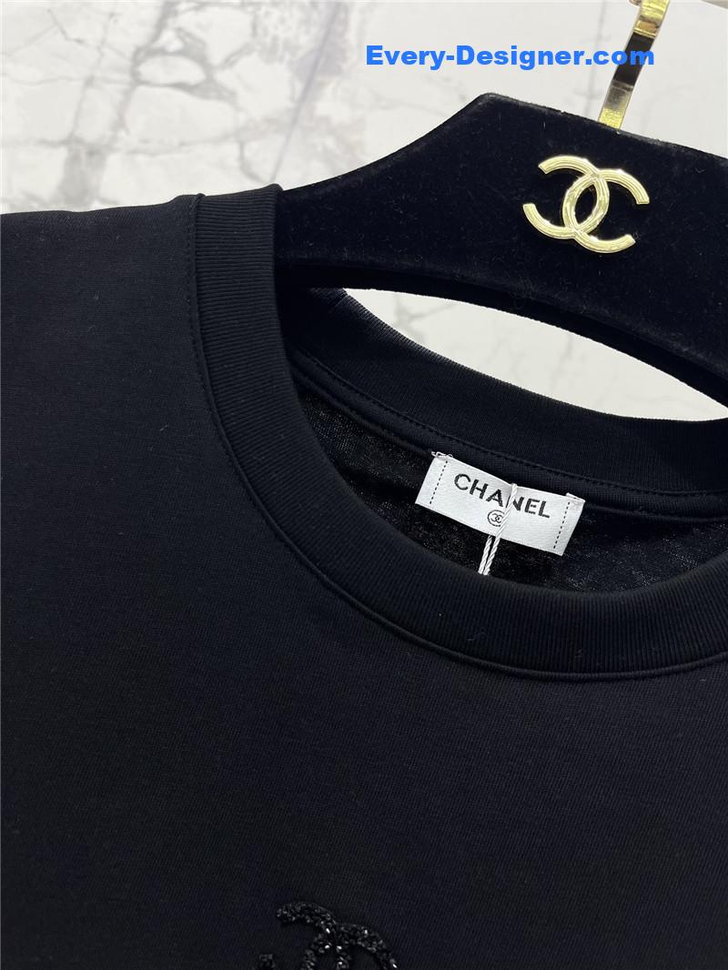 Ch**el mesh stitching long-sleeved straight t-shirt replicas clothes