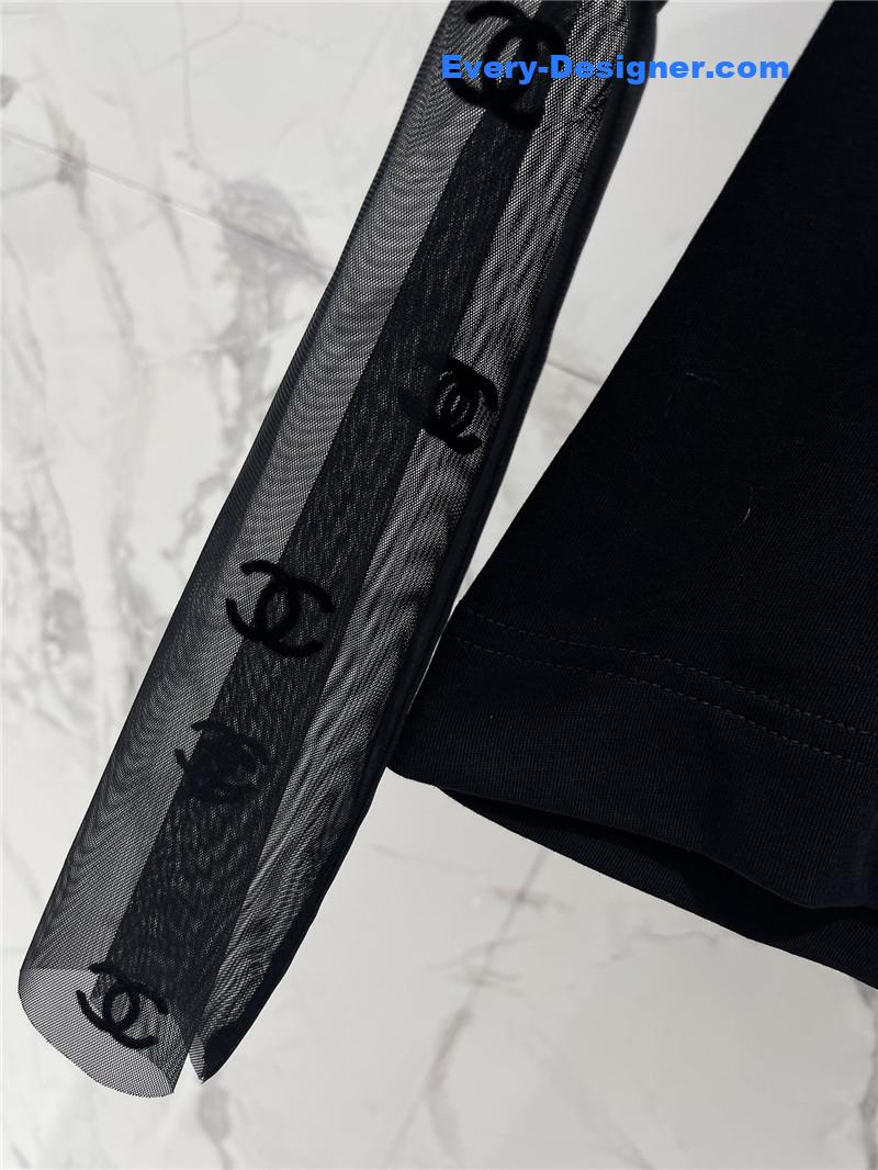 Ch**el mesh stitching long-sleeved straight t-shirt replicas clothes