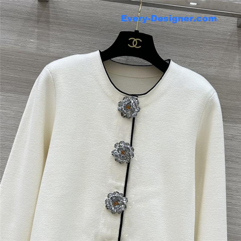 Ch**el floral button crew neck cardigan replica d&g clothing
