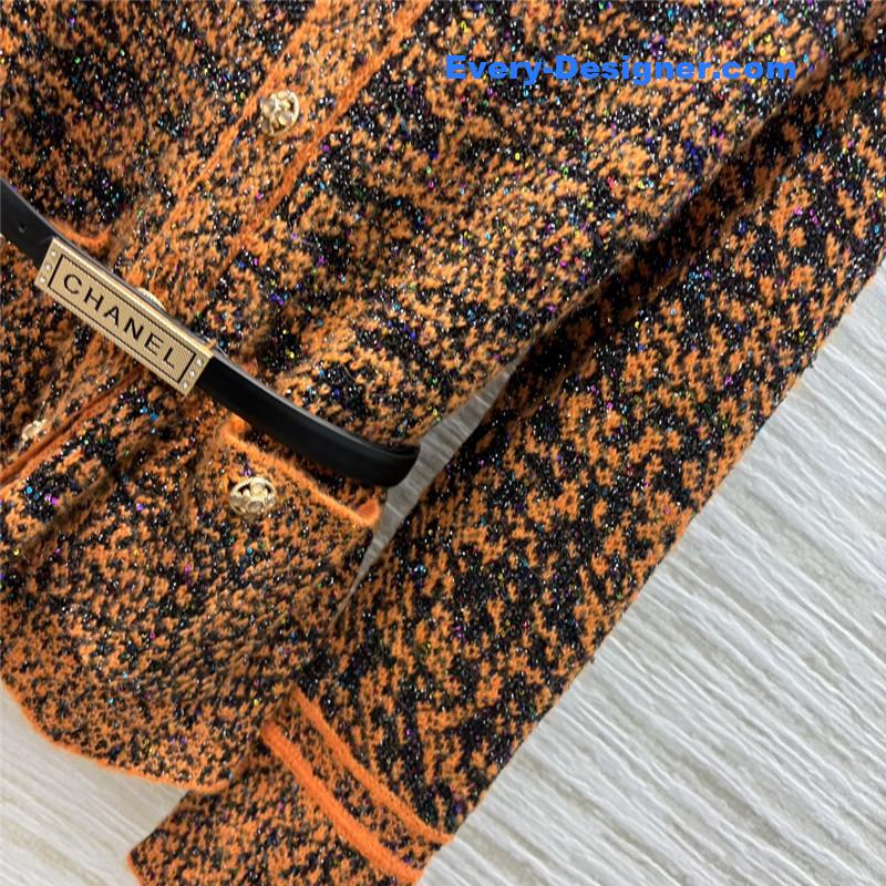 Ch**el blend shiny cardigan orange/black