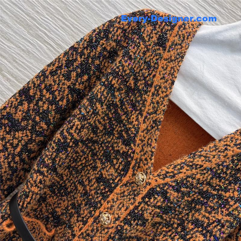 Ch**el blend shiny cardigan orange/black