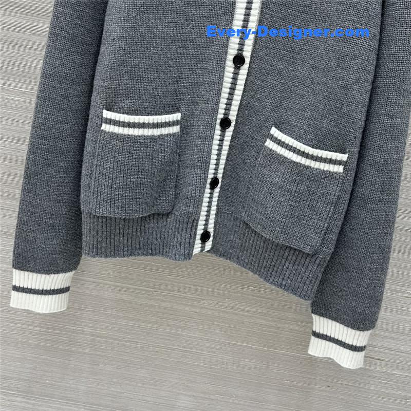 Miu Miu Logo V-Neck Knit Cardigan Grey