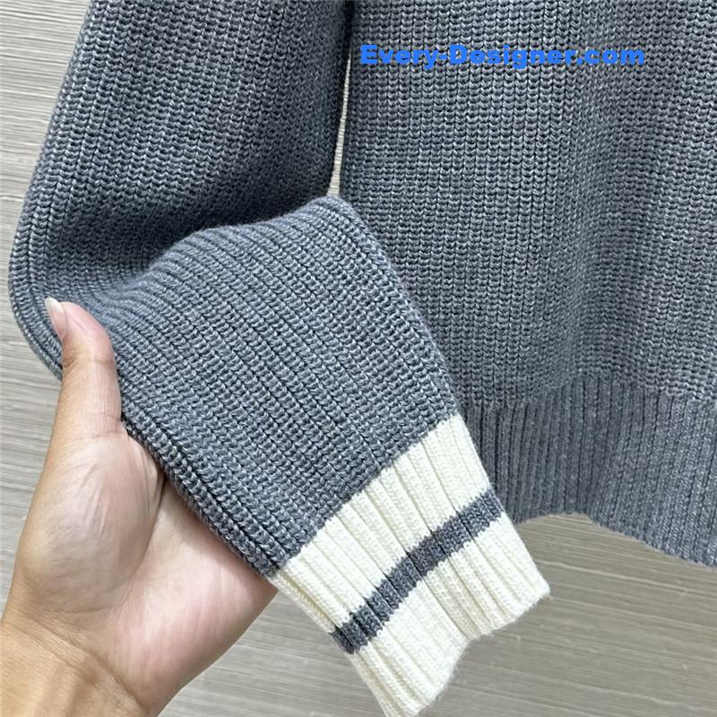 Miu Miu Logo V-Neck Knit Sweater Grey