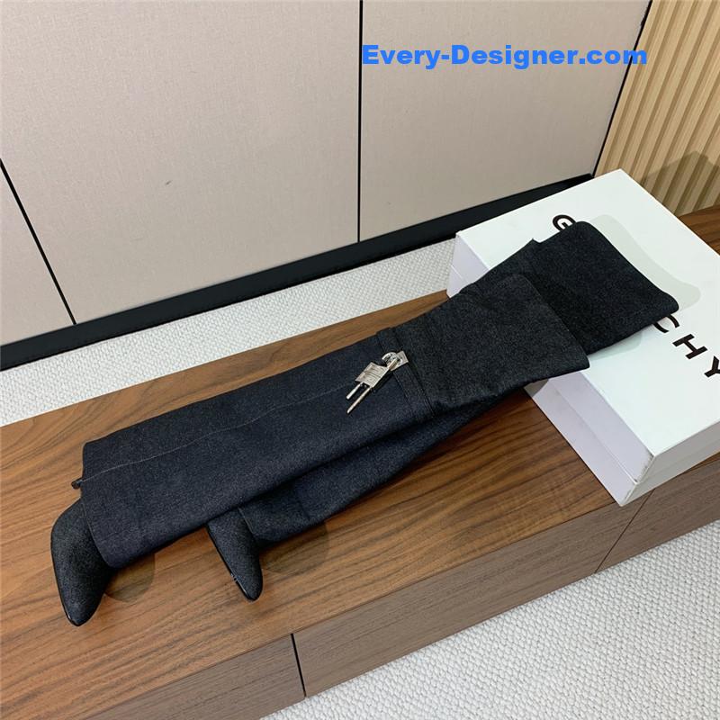 Givenchy Black Shark Lock Stiletto Over-the-Knee Denim Boots
