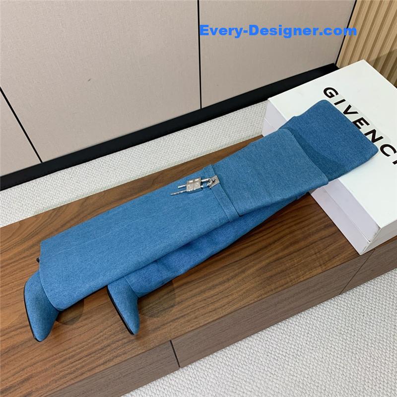 Givenchy Blue Shark Lock Stiletto Over-the-Knee Boots