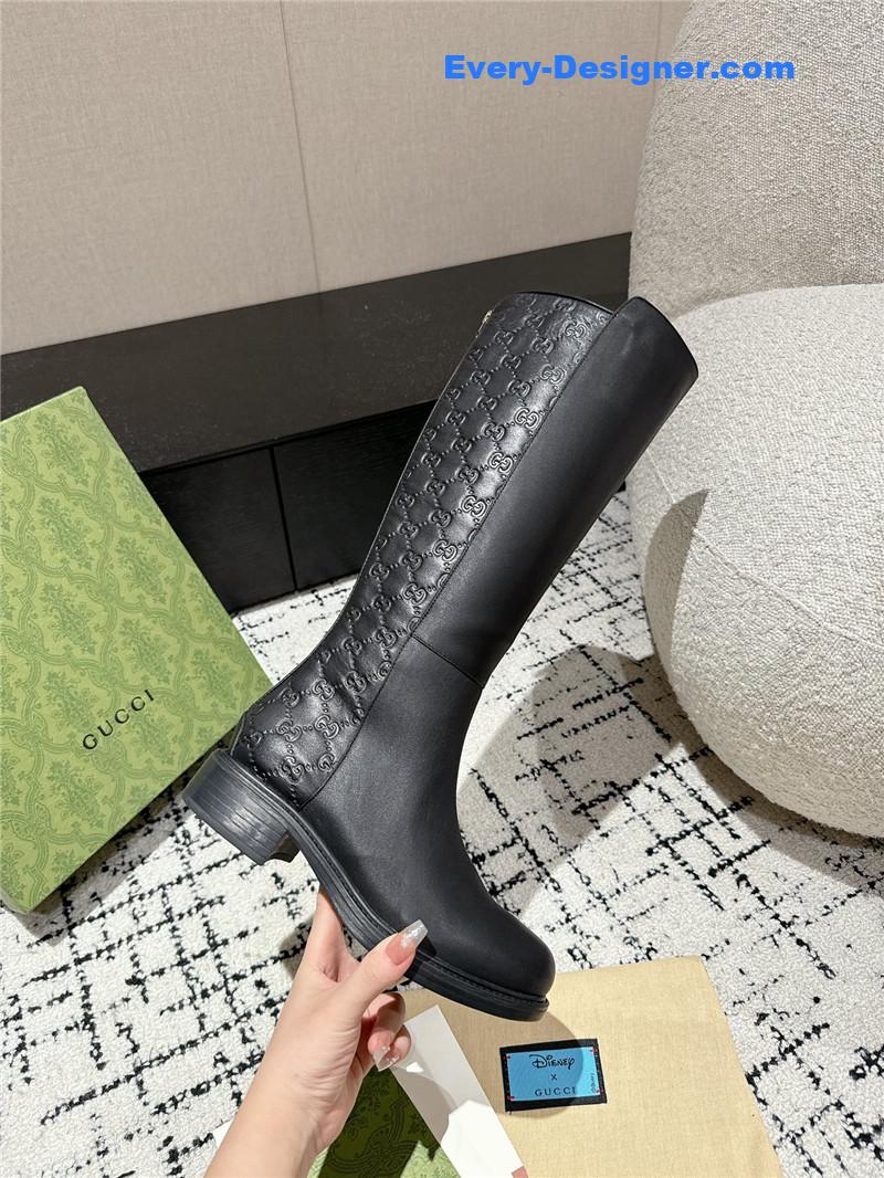Gvc*1 horsebit gg debossed leather knee-high boots