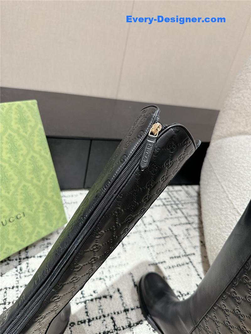 Gvc*1 horsebit gg debossed leather knee-high boots