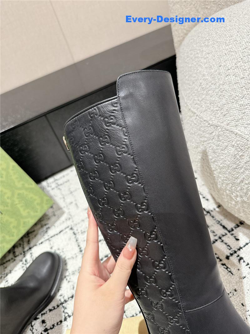 Gvc*1 horsebit gg debossed leather knee-high boots