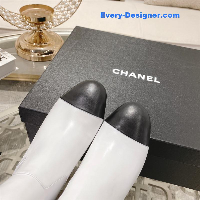 Ch**el white calfskin ankle boots