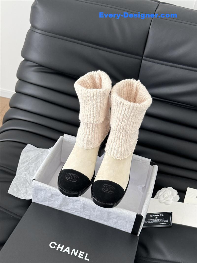 Ch**el suede leather sock ankle boots in beige