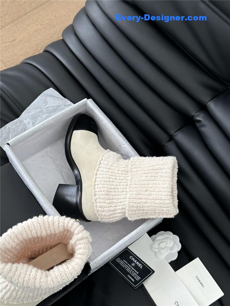 Ch**el suede leather sock ankle boots in beige