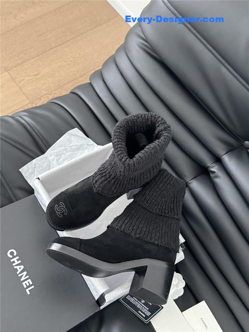 Ch**el black suede sock ankle boots