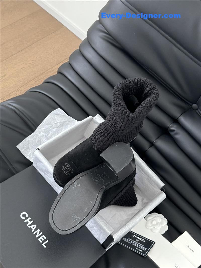 Ch**el black suede sock ankle boots