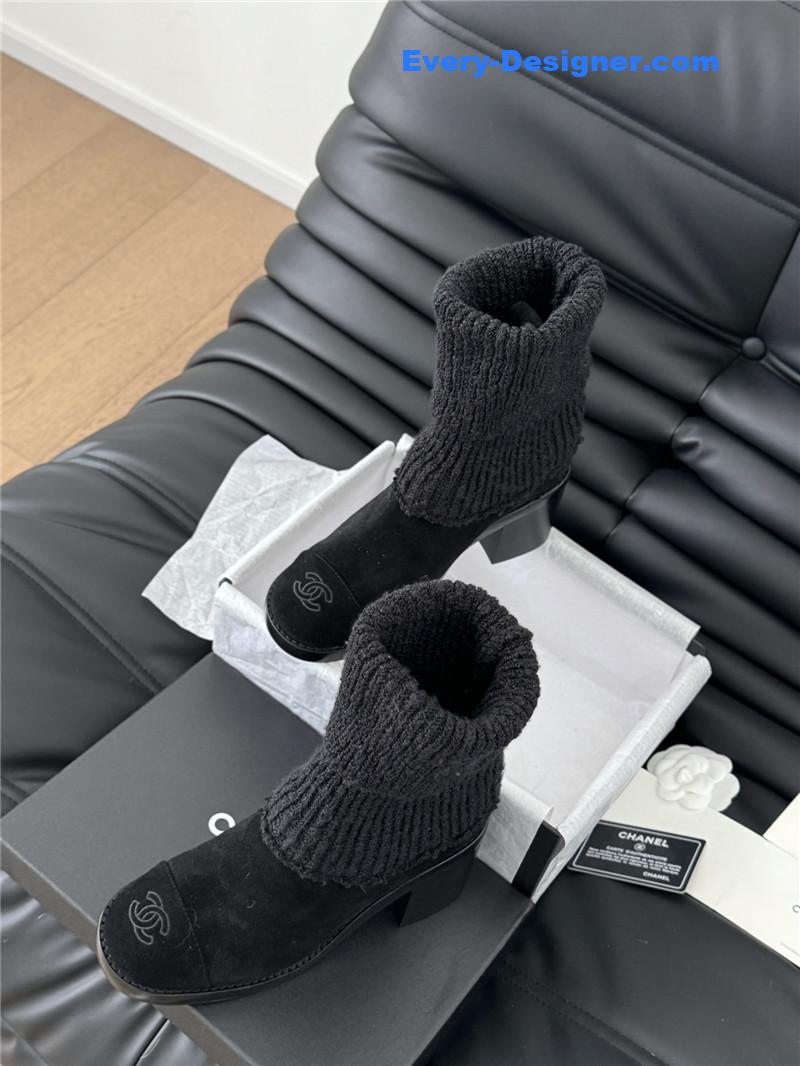 Ch**el black suede sock ankle boots